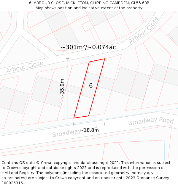 6, ARBOUR CLOSE, MICKLETON, CHIPPING CAMPDEN, GL55 6RR: Plot and title map