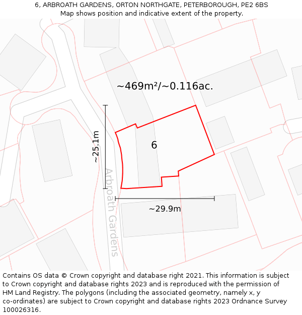 6, ARBROATH GARDENS, ORTON NORTHGATE, PETERBOROUGH, PE2 6BS: Plot and title map