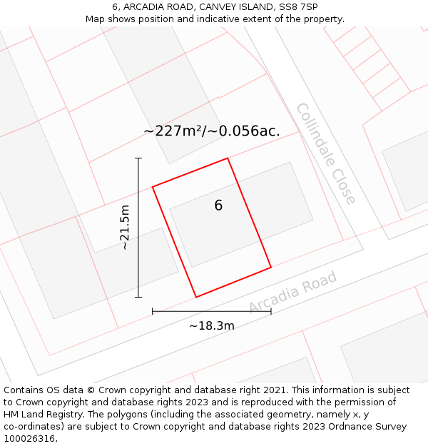 6, ARCADIA ROAD, CANVEY ISLAND, SS8 7SP: Plot and title map
