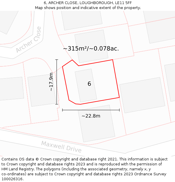 6, ARCHER CLOSE, LOUGHBOROUGH, LE11 5FF: Plot and title map