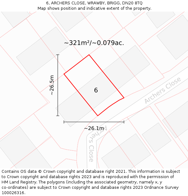 6, ARCHERS CLOSE, WRAWBY, BRIGG, DN20 8TQ: Plot and title map
