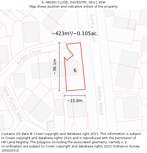 6, ARDEN CLOSE, DAVENTRY, NN11 9SW: Plot and title map