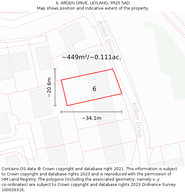 6, ARDEN DRIVE, LEYLAND, PR25 5AD: Plot and title map