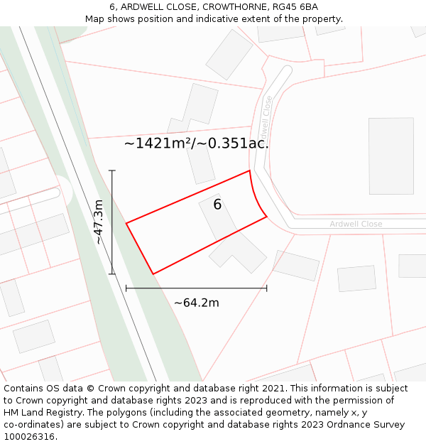 6, ARDWELL CLOSE, CROWTHORNE, RG45 6BA: Plot and title map