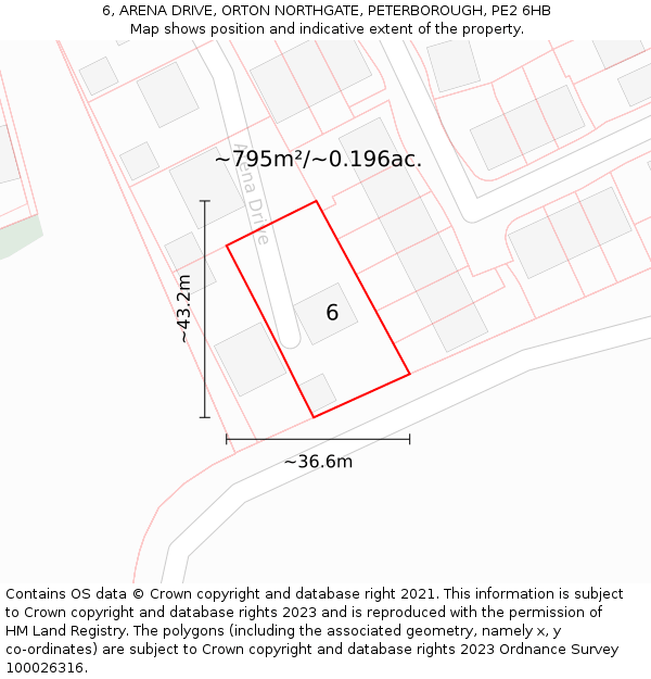 6, ARENA DRIVE, ORTON NORTHGATE, PETERBOROUGH, PE2 6HB: Plot and title map