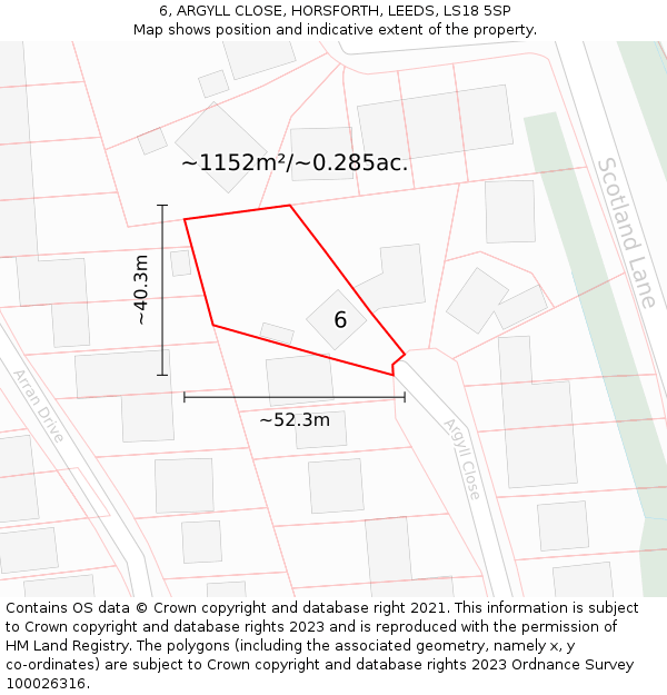 6, ARGYLL CLOSE, HORSFORTH, LEEDS, LS18 5SP: Plot and title map
