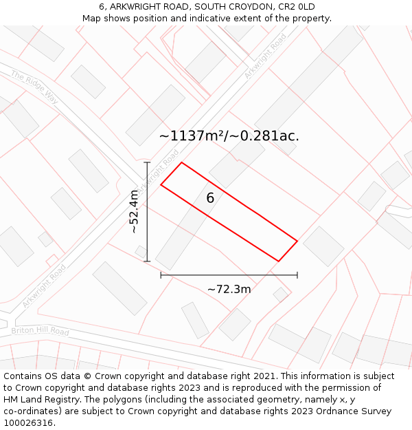 6, ARKWRIGHT ROAD, SOUTH CROYDON, CR2 0LD: Plot and title map