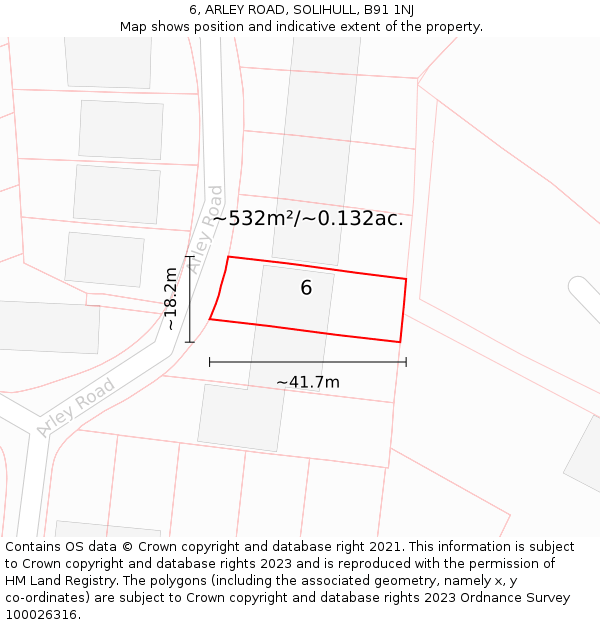 6, ARLEY ROAD, SOLIHULL, B91 1NJ: Plot and title map