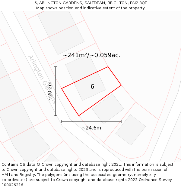 6, ARLINGTON GARDENS, SALTDEAN, BRIGHTON, BN2 8QE: Plot and title map