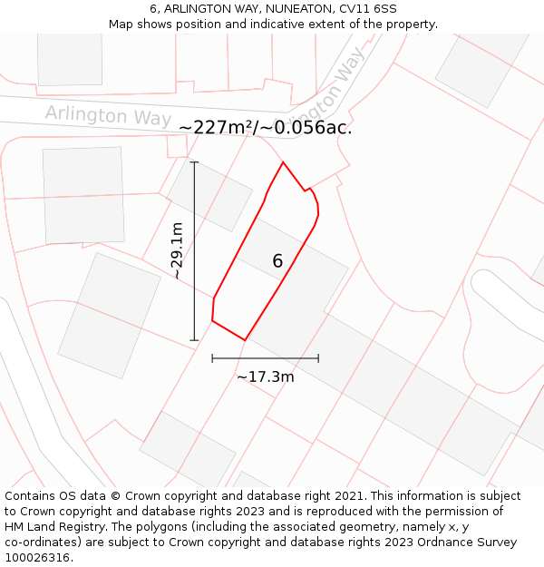 6, ARLINGTON WAY, NUNEATON, CV11 6SS: Plot and title map