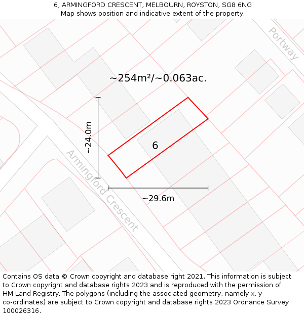 6, ARMINGFORD CRESCENT, MELBOURN, ROYSTON, SG8 6NG: Plot and title map
