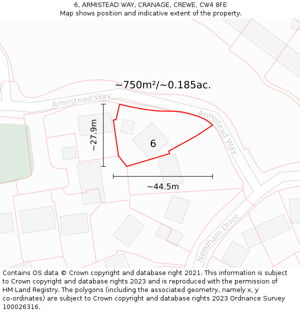 6, ARMISTEAD WAY, CRANAGE, CREWE, CW4 8FE: Plot and title map