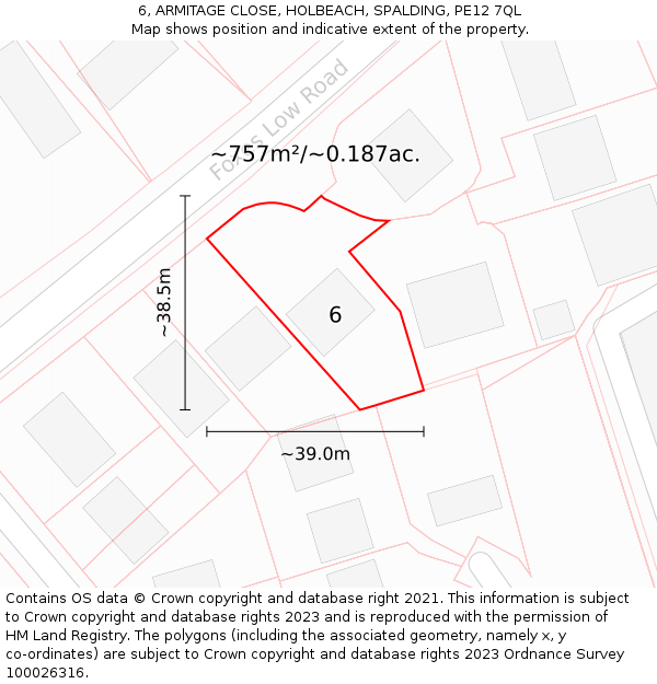 6, ARMITAGE CLOSE, HOLBEACH, SPALDING, PE12 7QL: Plot and title map