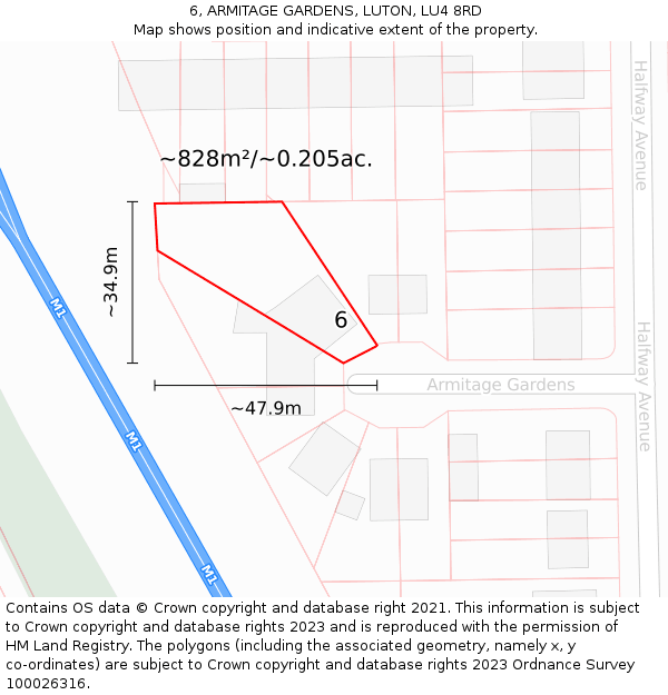 6, ARMITAGE GARDENS, LUTON, LU4 8RD: Plot and title map