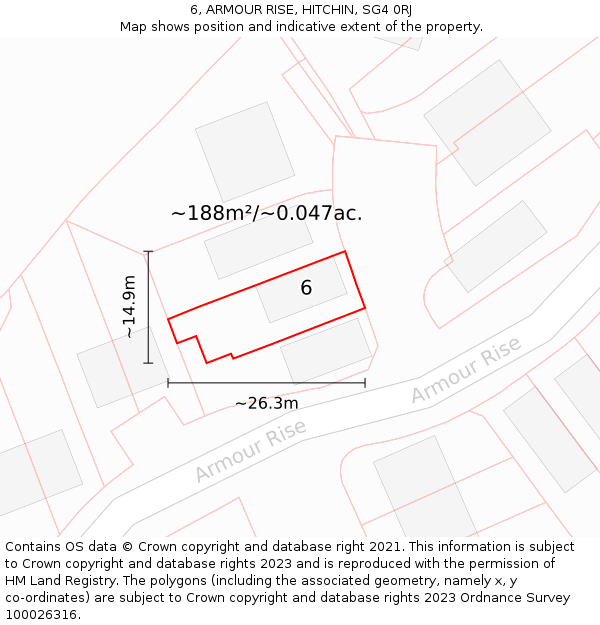 6, ARMOUR RISE, HITCHIN, SG4 0RJ: Plot and title map