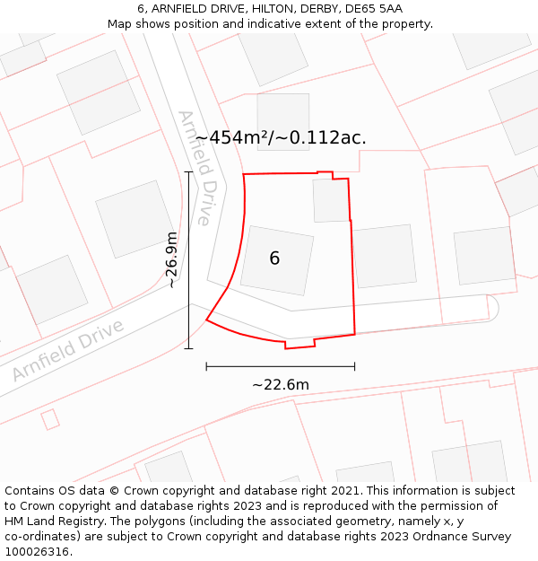 6, ARNFIELD DRIVE, HILTON, DERBY, DE65 5AA: Plot and title map