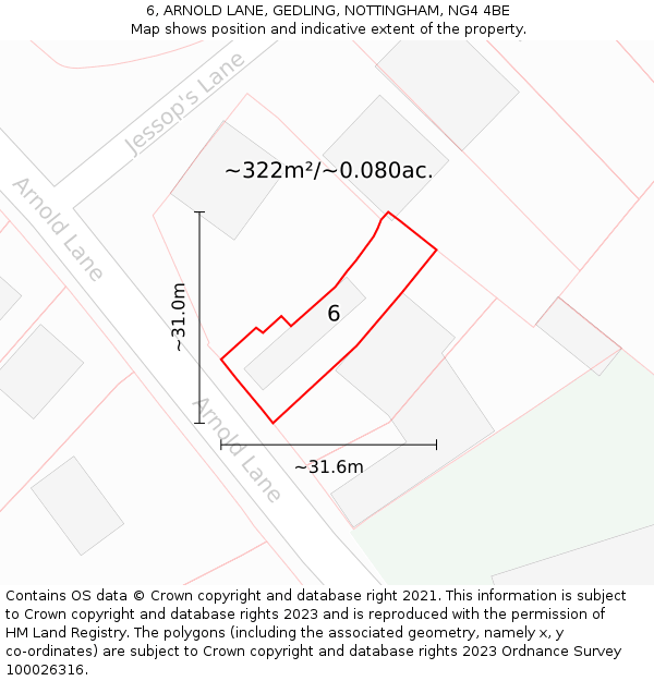 6, ARNOLD LANE, GEDLING, NOTTINGHAM, NG4 4BE: Plot and title map