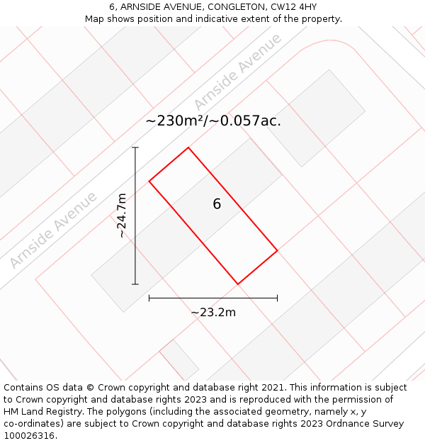 6, ARNSIDE AVENUE, CONGLETON, CW12 4HY: Plot and title map