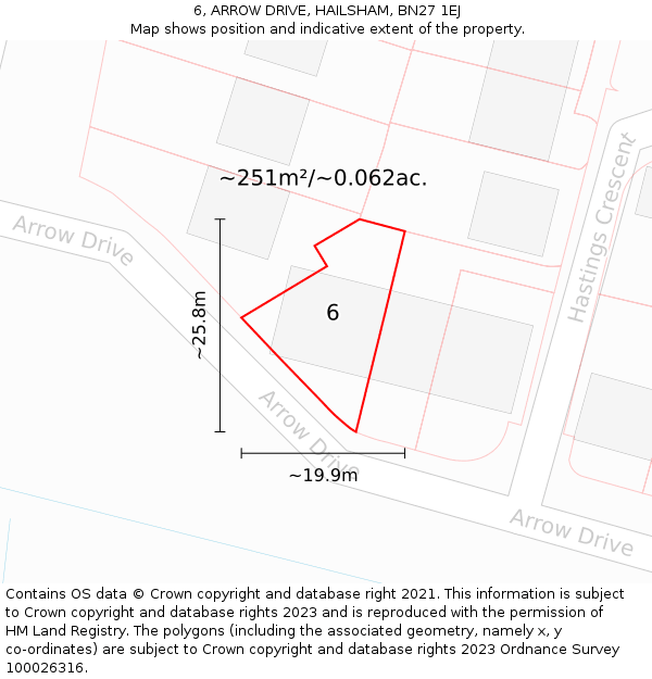 6, ARROW DRIVE, HAILSHAM, BN27 1EJ: Plot and title map