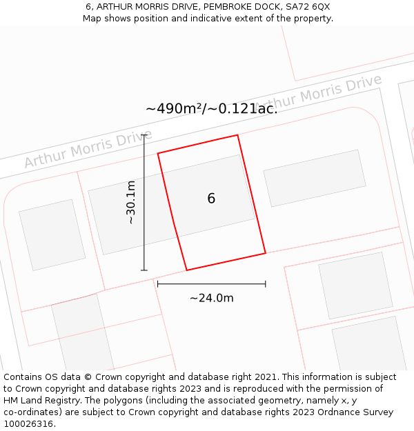 6, ARTHUR MORRIS DRIVE, PEMBROKE DOCK, SA72 6QX: Plot and title map