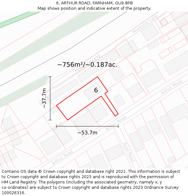 6, ARTHUR ROAD, FARNHAM, GU9 8PB: Plot and title map