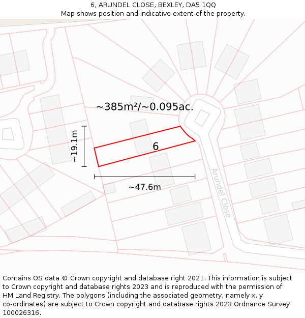 6, ARUNDEL CLOSE, BEXLEY, DA5 1QQ: Plot and title map
