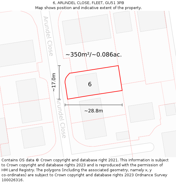 6, ARUNDEL CLOSE, FLEET, GU51 3PB: Plot and title map