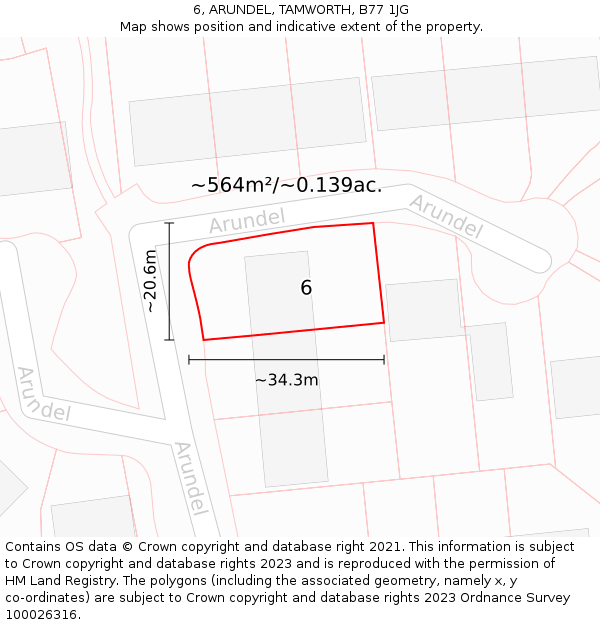 6, ARUNDEL, TAMWORTH, B77 1JG: Plot and title map