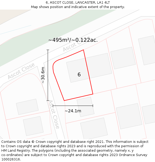 6, ASCOT CLOSE, LANCASTER, LA1 4LT: Plot and title map