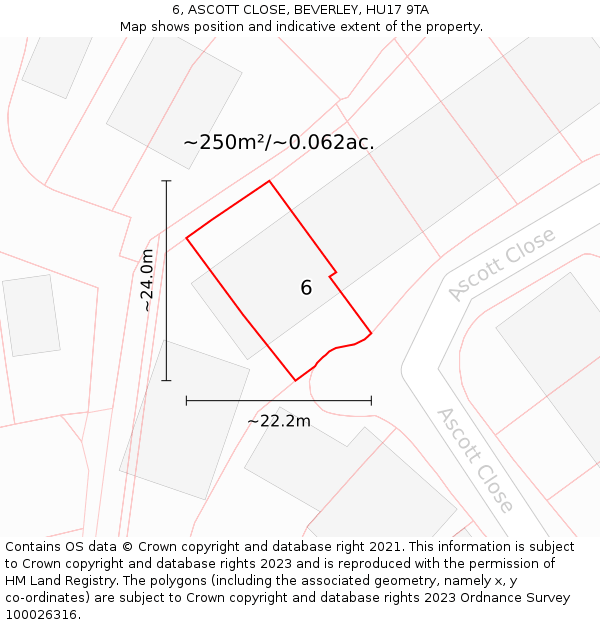 6, ASCOTT CLOSE, BEVERLEY, HU17 9TA: Plot and title map