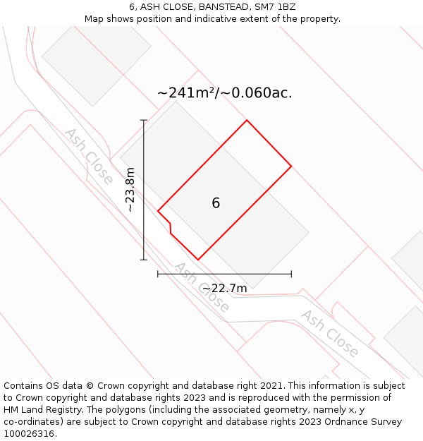 6, ASH CLOSE, BANSTEAD, SM7 1BZ: Plot and title map