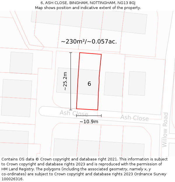 6, ASH CLOSE, BINGHAM, NOTTINGHAM, NG13 8GJ: Plot and title map