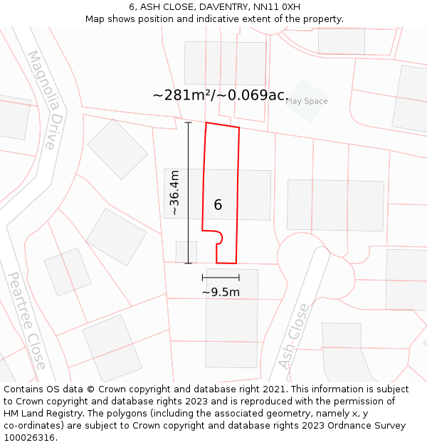 6, ASH CLOSE, DAVENTRY, NN11 0XH: Plot and title map