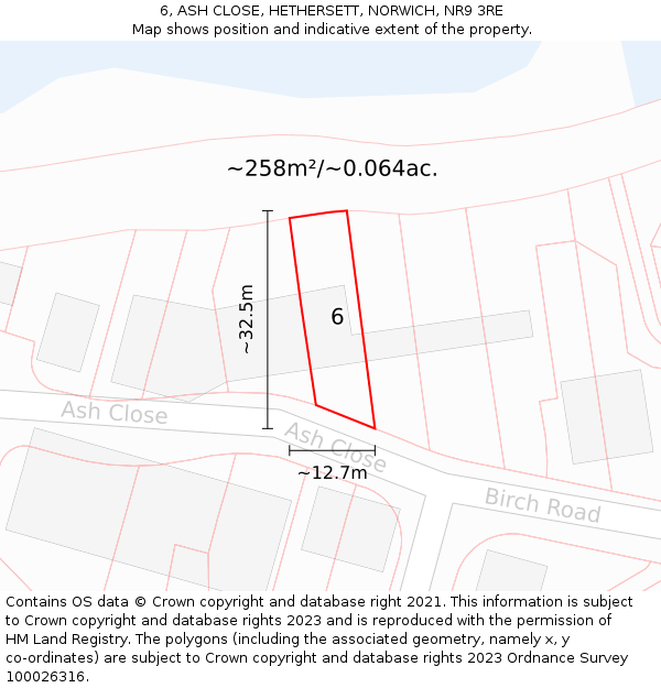 6, ASH CLOSE, HETHERSETT, NORWICH, NR9 3RE: Plot and title map