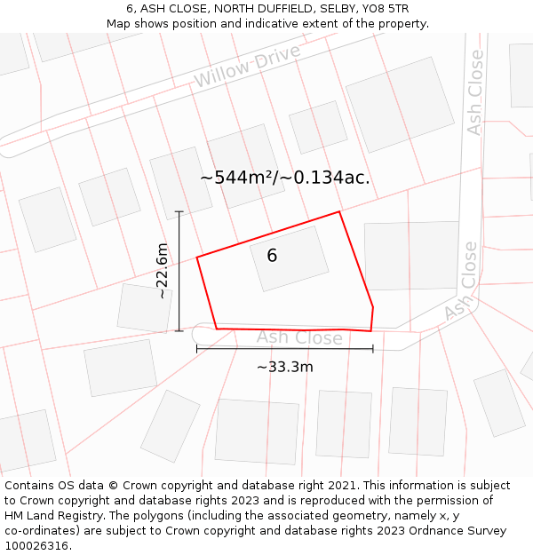 6, ASH CLOSE, NORTH DUFFIELD, SELBY, YO8 5TR: Plot and title map