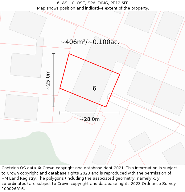 6, ASH CLOSE, SPALDING, PE12 6FE: Plot and title map