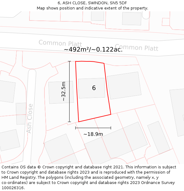 6, ASH CLOSE, SWINDON, SN5 5DF: Plot and title map