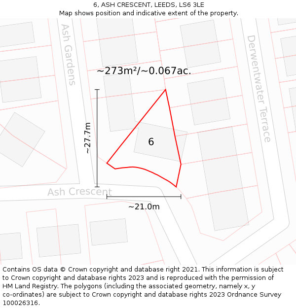 6, ASH CRESCENT, LEEDS, LS6 3LE: Plot and title map