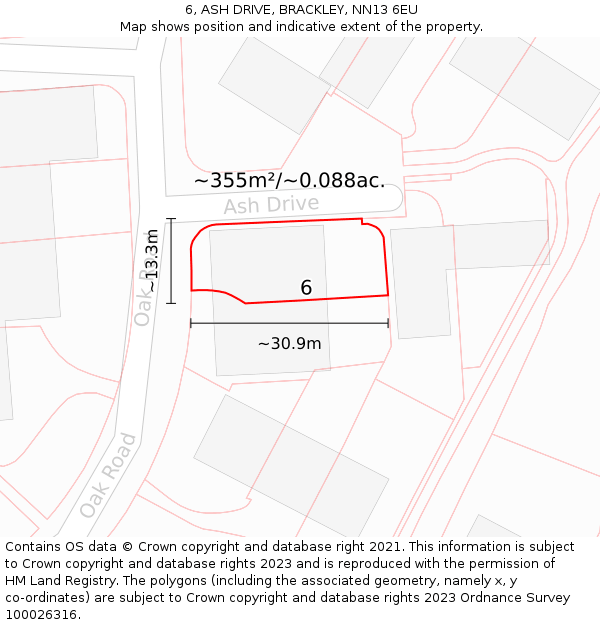 6, ASH DRIVE, BRACKLEY, NN13 6EU: Plot and title map