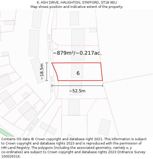 6, ASH DRIVE, HAUGHTON, STAFFORD, ST18 9EU: Plot and title map