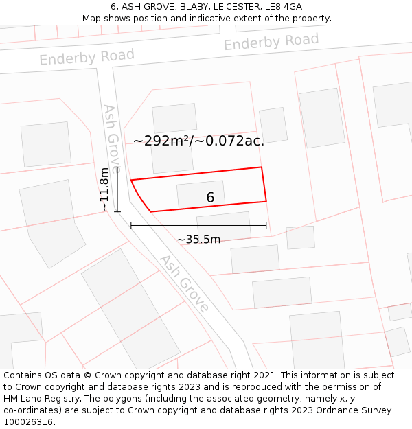 6, ASH GROVE, BLABY, LEICESTER, LE8 4GA: Plot and title map