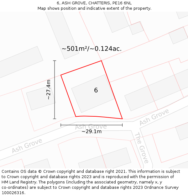 6, ASH GROVE, CHATTERIS, PE16 6NL: Plot and title map