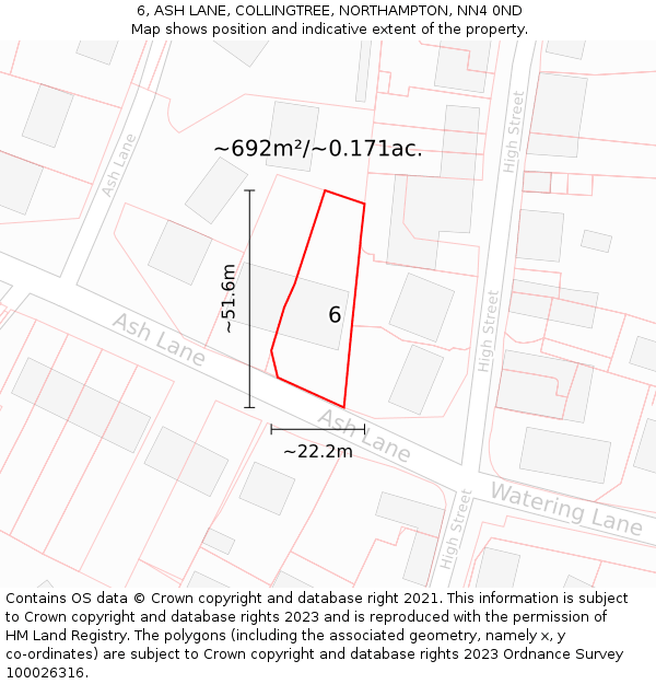 6, ASH LANE, COLLINGTREE, NORTHAMPTON, NN4 0ND: Plot and title map