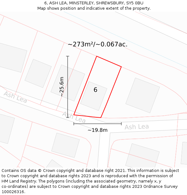 6, ASH LEA, MINSTERLEY, SHREWSBURY, SY5 0BU: Plot and title map