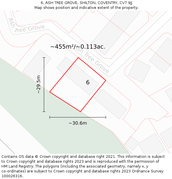 6, ASH TREE GROVE, SHILTON, COVENTRY, CV7 9JJ: Plot and title map