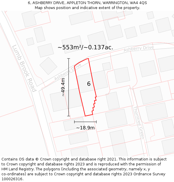 6, ASHBERRY DRIVE, APPLETON THORN, WARRINGTON, WA4 4QS: Plot and title map