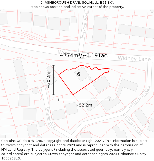 6, ASHBOROUGH DRIVE, SOLIHULL, B91 3XN: Plot and title map