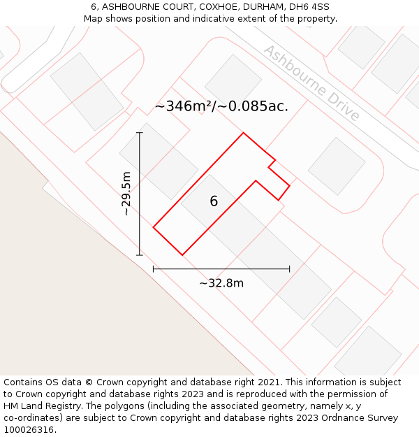 6, ASHBOURNE COURT, COXHOE, DURHAM, DH6 4SS: Plot and title map