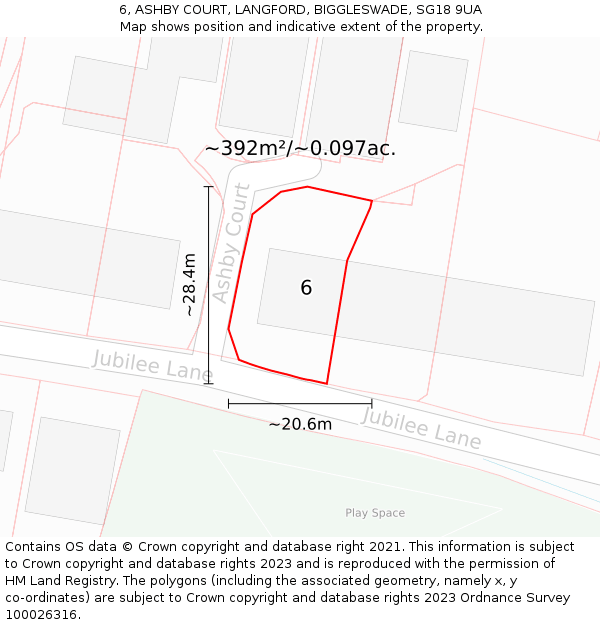 6, ASHBY COURT, LANGFORD, BIGGLESWADE, SG18 9UA: Plot and title map