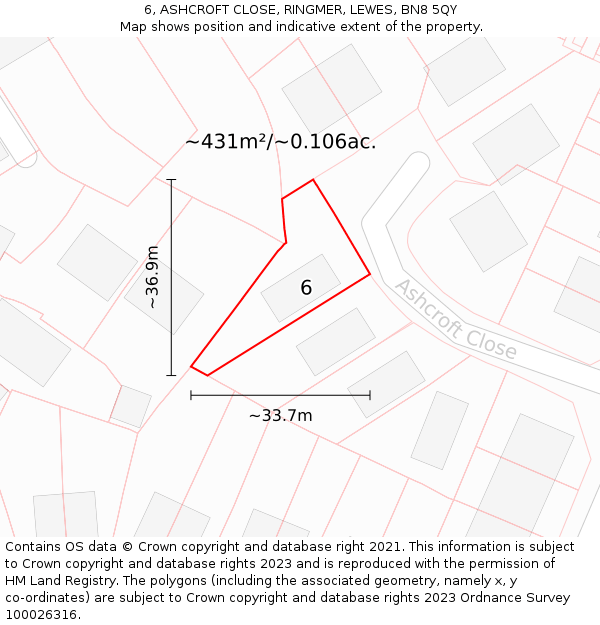 6, ASHCROFT CLOSE, RINGMER, LEWES, BN8 5QY: Plot and title map